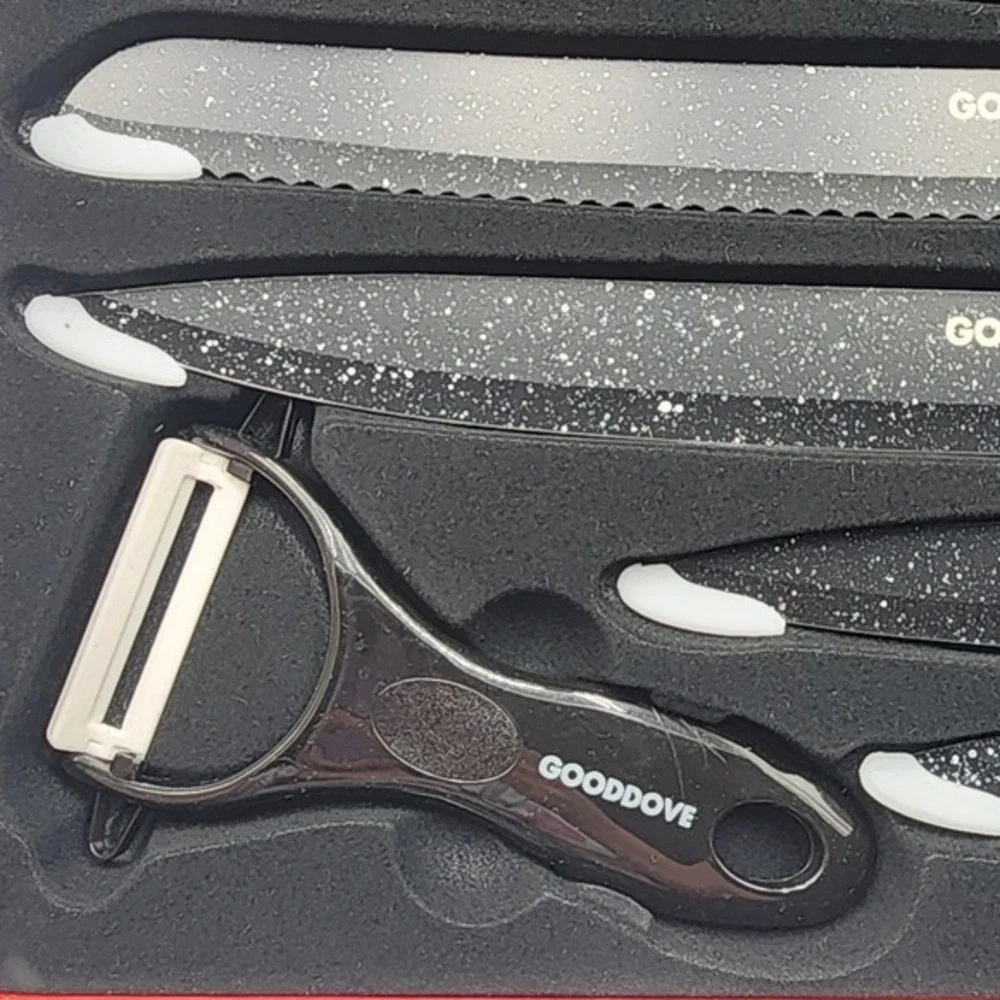 Gooddove SG-9200 Kitchen Knife Set Black 6 Piece Antibacterial‎ Swiss Gold New